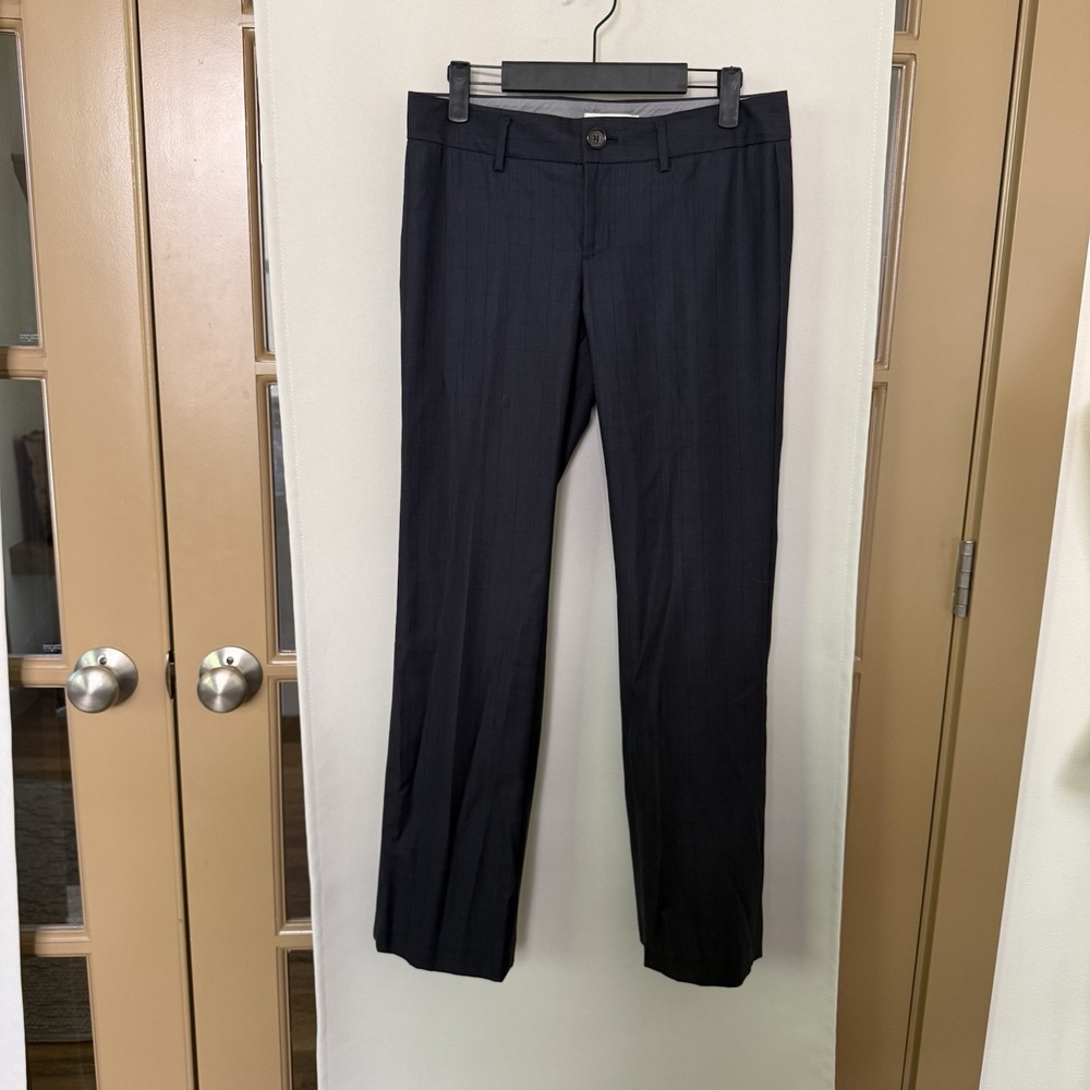 Banana Republic Womens 2P Petits Navy Blue Plaid Logan Fit Wool Blend Slacks